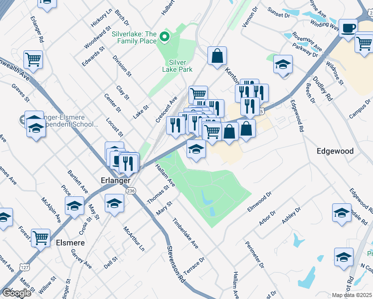 map of restaurants, bars, coffee shops, grocery stores, and more near 3163 Dixie Highway in Erlanger