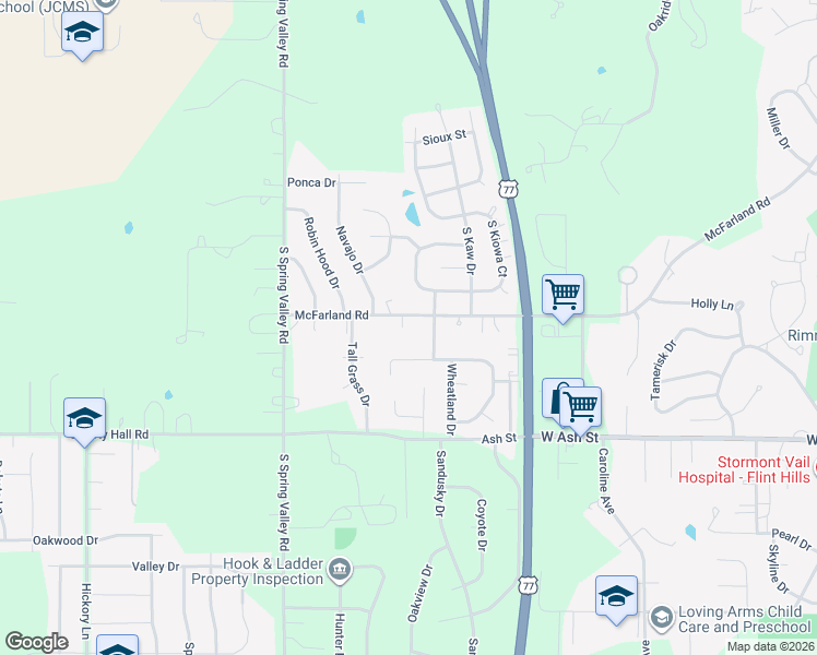 map of restaurants, bars, coffee shops, grocery stores, and more near 2008 McFarland Road in Junction City