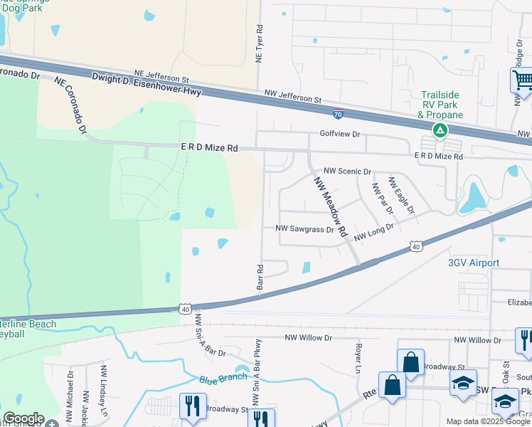 map of restaurants, bars, coffee shops, grocery stores, and more near 211 Barr Road in Grain Valley