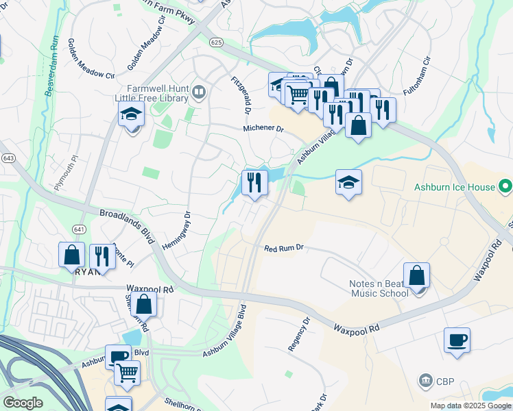 map of restaurants, bars, coffee shops, grocery stores, and more near 21600 Romans Drive in Ashburn