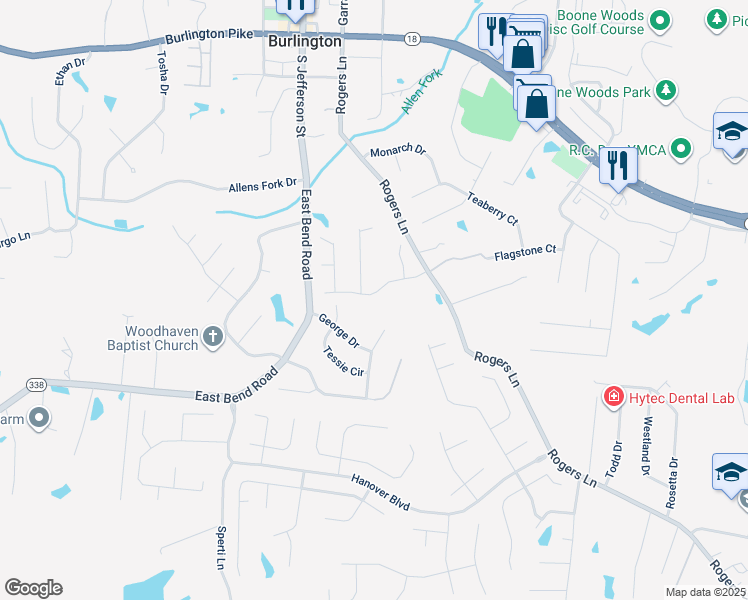 map of restaurants, bars, coffee shops, grocery stores, and more near 2937 Holly Hill Drive in Burlington