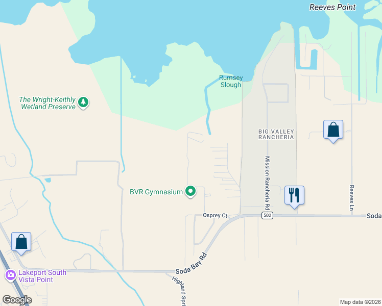 map of restaurants, bars, coffee shops, grocery stores, and more near 2816 Park View Drive in Lakeport