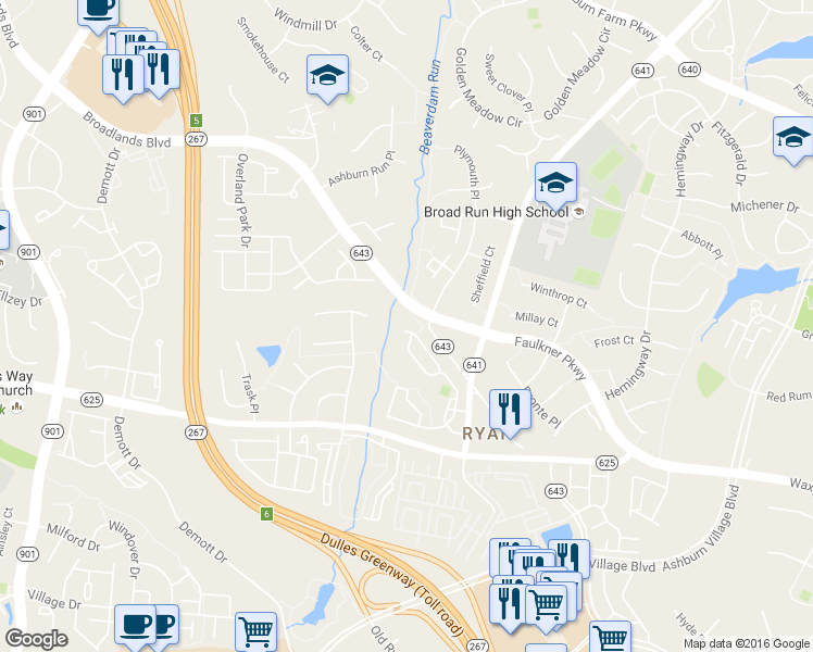 map of restaurants, bars, coffee shops, grocery stores, and more near 21600 Monmouth Terrace in Ashburn