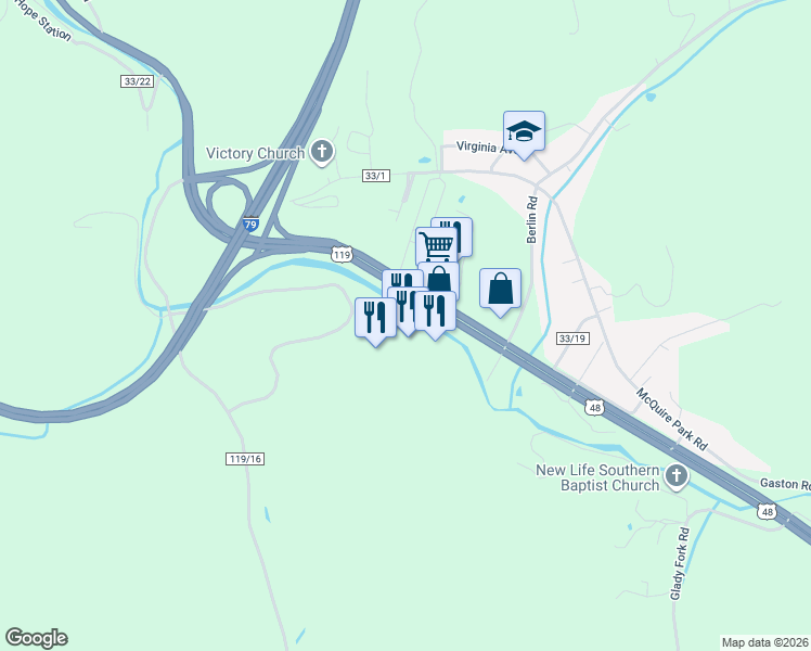 map of restaurants, bars, coffee shops, grocery stores, and more near 100 Market Place Mall in Weston