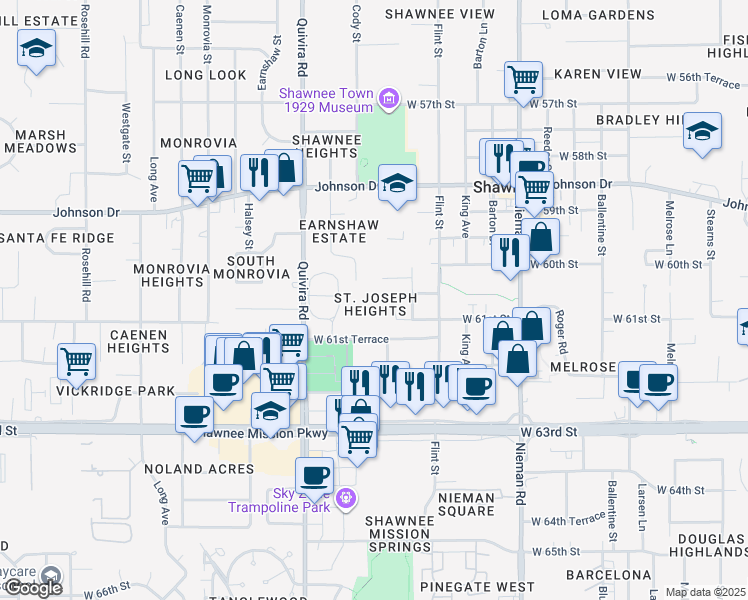map of restaurants, bars, coffee shops, grocery stores, and more near in Shawnee