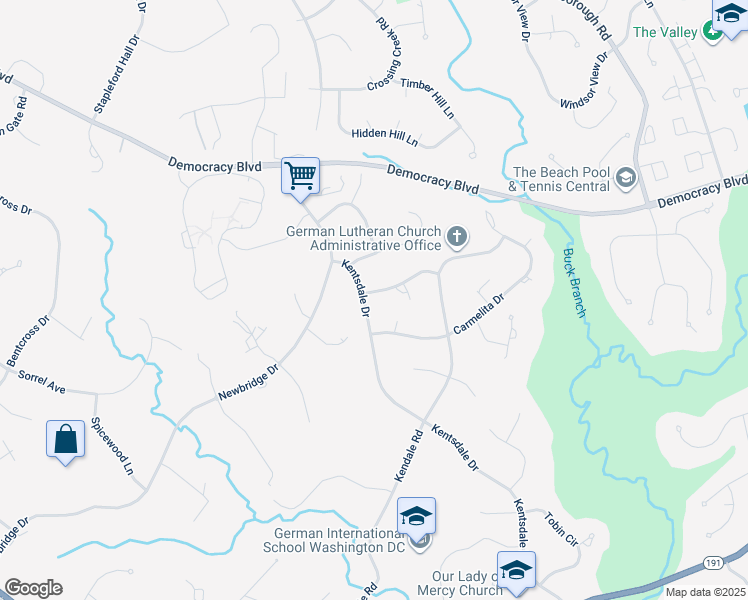 map of restaurants, bars, coffee shops, grocery stores, and more near 9921 Kentsdale Drive in Potomac