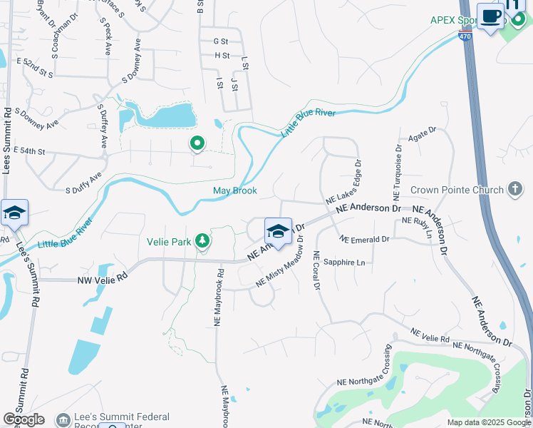 map of restaurants, bars, coffee shops, grocery stores, and more near 156 Northeast Hidden Meadow Lane in Lee's Summit