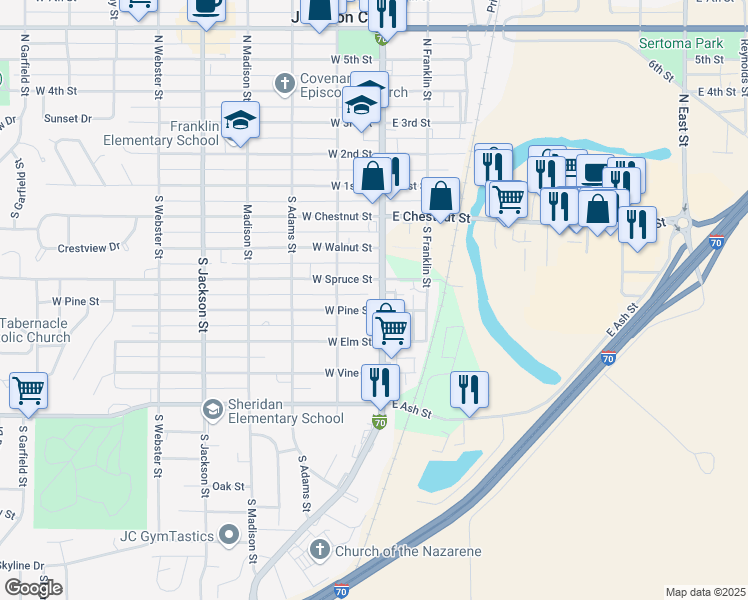map of restaurants, bars, coffee shops, grocery stores, and more near 428 South Washington Street in Junction City