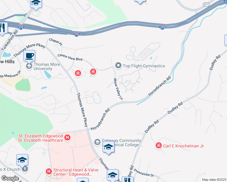 map of restaurants, bars, coffee shops, grocery stores, and more near 561 Napa Valley Lane in Crestview Hills