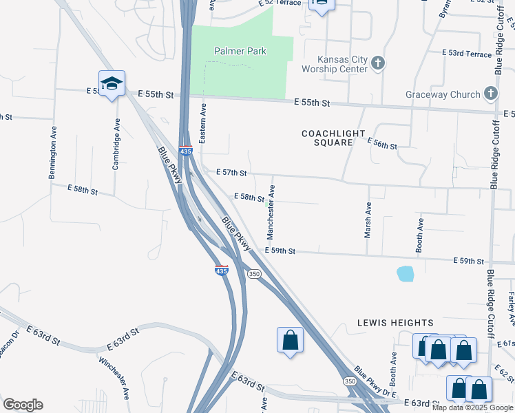 map of restaurants, bars, coffee shops, grocery stores, and more near 7507 East 58th Street in Kansas City