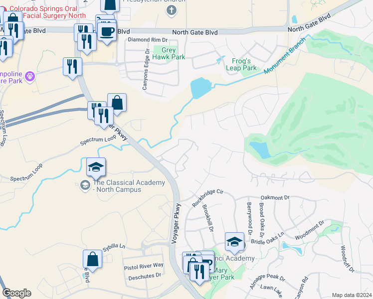 map of restaurants, bars, coffee shops, grocery stores, and more near 1155 Bella Springs View in Colorado Springs