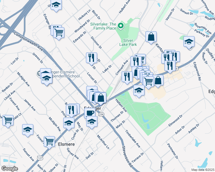 map of restaurants, bars, coffee shops, grocery stores, and more near 3302 Crescent Avenue in Erlanger