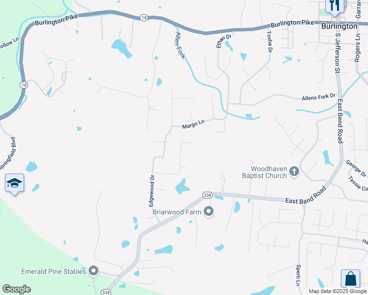 map of restaurants, bars, coffee shops, grocery stores, and more near 4648 Catalpa Court in Burlington