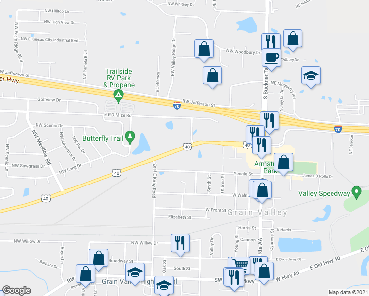 map of restaurants, bars, coffee shops, grocery stores, and more near U.S. 40 in Granby