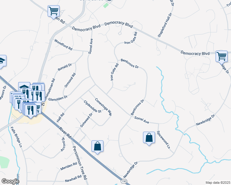 map of restaurants, bars, coffee shops, grocery stores, and more near 9612 Halter Court in Rockville