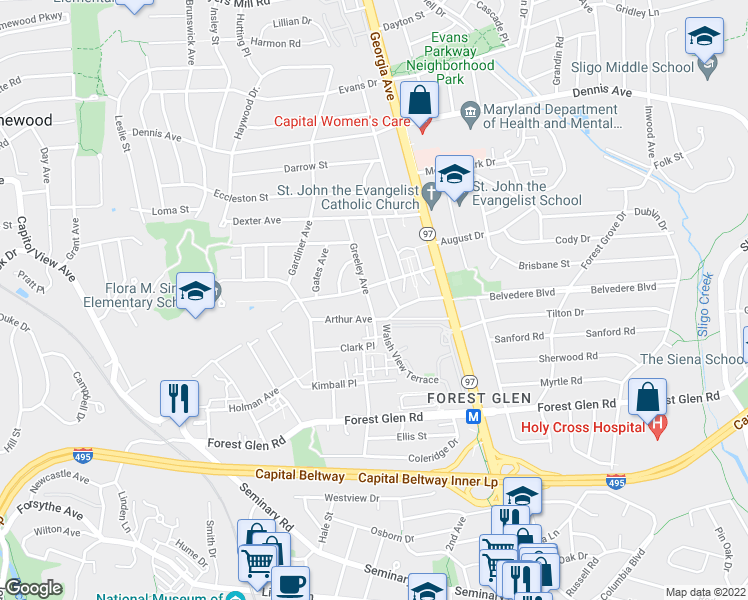 map of restaurants, bars, coffee shops, grocery stores, and more near 101 Independence Avenue Southeast in Washington
