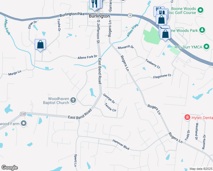 map of restaurants, bars, coffee shops, grocery stores, and more near 2964 Holly Hill Dr in Burlington