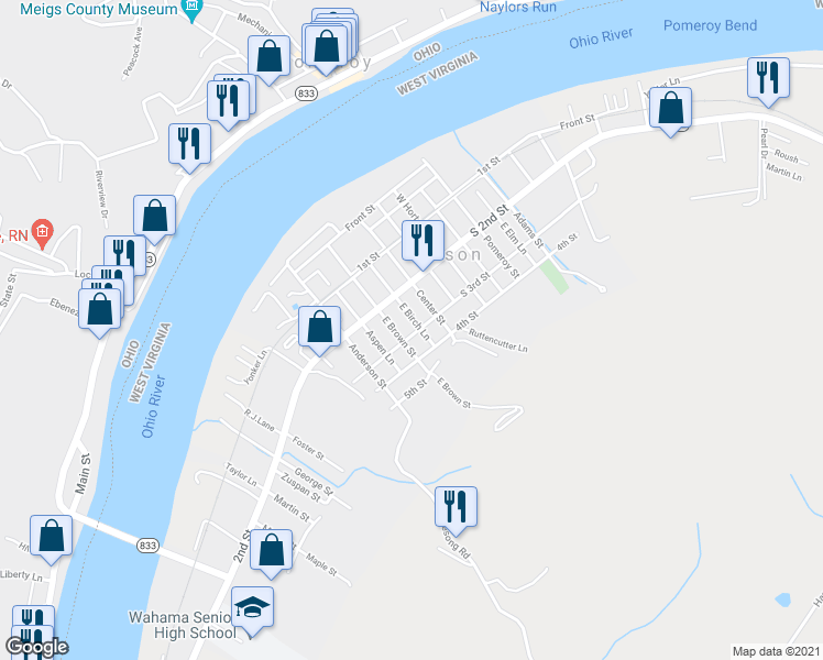 map of restaurants, bars, coffee shops, grocery stores, and more near 353 South 3rd Street in Mason