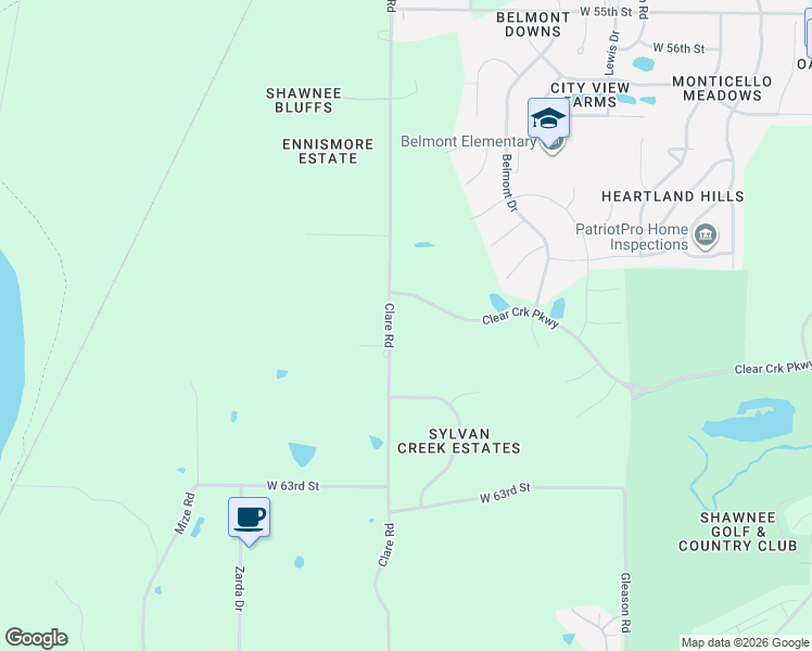 map of restaurants, bars, coffee shops, grocery stores, and more near 5987-6053 Clare Road in Shawnee