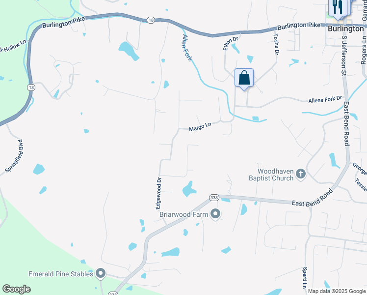 map of restaurants, bars, coffee shops, grocery stores, and more near 4648 Catalpa Court in Burlington