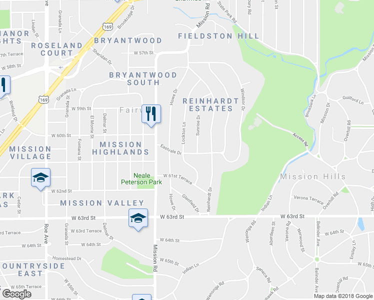 map of restaurants, bars, coffee shops, grocery stores, and more near 6027 Lockton Lane in Fairway