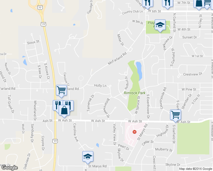 map of restaurants, bars, coffee shops, grocery stores, and more near 1402 Holly Lane in Junction City