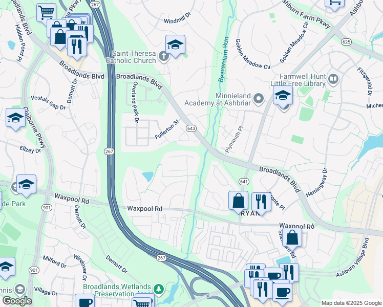 map of restaurants, bars, coffee shops, grocery stores, and more near 43416 Sperrin Court in Ashburn