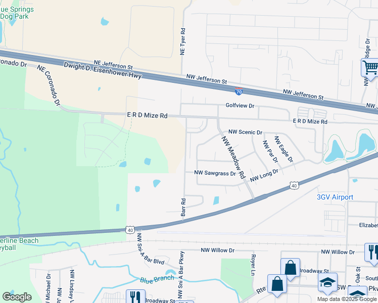 map of restaurants, bars, coffee shops, grocery stores, and more near 211 Barr Road in Grain Valley