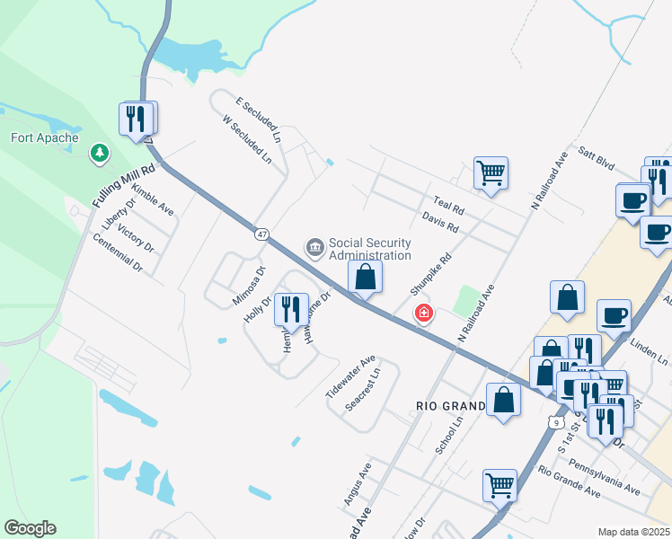 map of restaurants, bars, coffee shops, grocery stores, and more near in Rio Grande