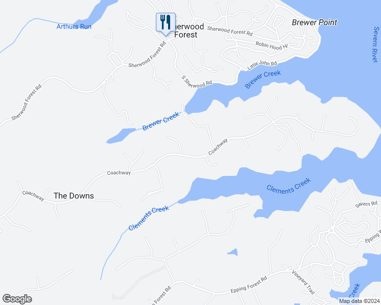 map of restaurants, bars, coffee shops, grocery stores, and more near 874 Coachway in Annapolis