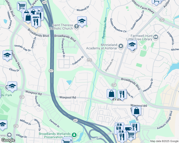 map of restaurants, bars, coffee shops, grocery stores, and more near 43416 Sperrin Court in Ashburn