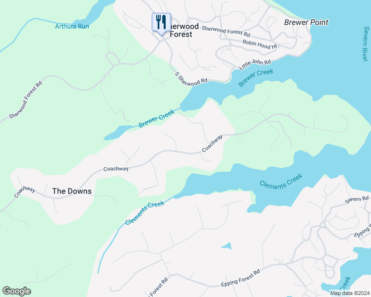 map of restaurants, bars, coffee shops, grocery stores, and more near 874 Coachway in Annapolis