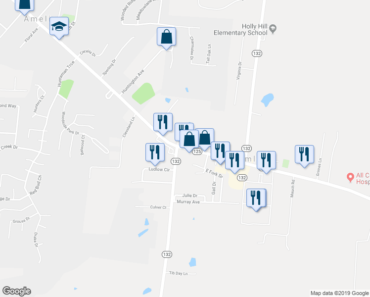 map of restaurants, bars, coffee shops, grocery stores, and more near 1727 Ohio Pike in Amelia