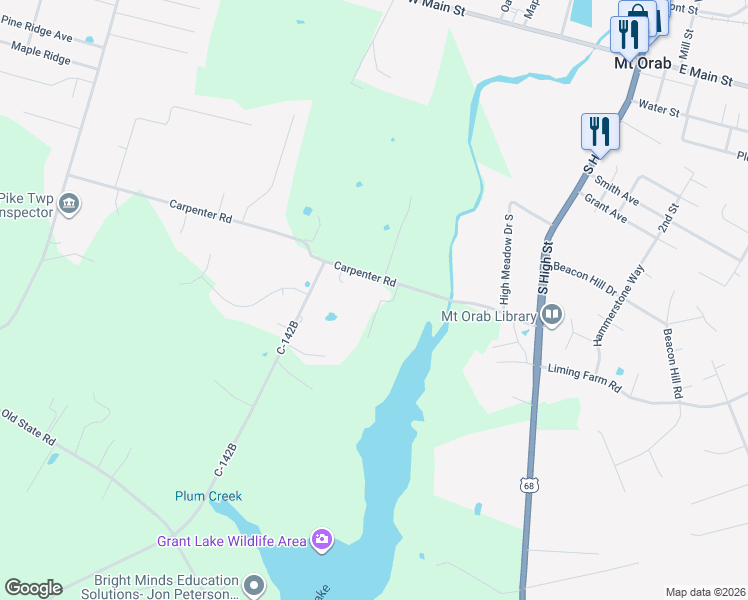 map of restaurants, bars, coffee shops, grocery stores, and more near 13865 Grantview Drive in Mount Orab