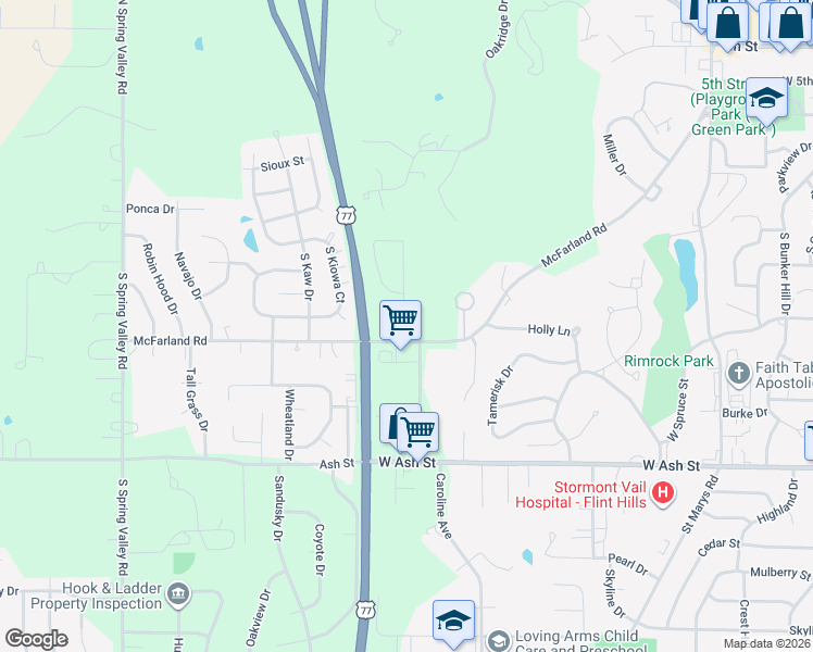 map of restaurants, bars, coffee shops, grocery stores, and more near 408 Michael's Court in Junction City