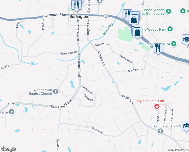 map of restaurants, bars, coffee shops, grocery stores, and more near 6312 Satin Wood Drive in Burlington