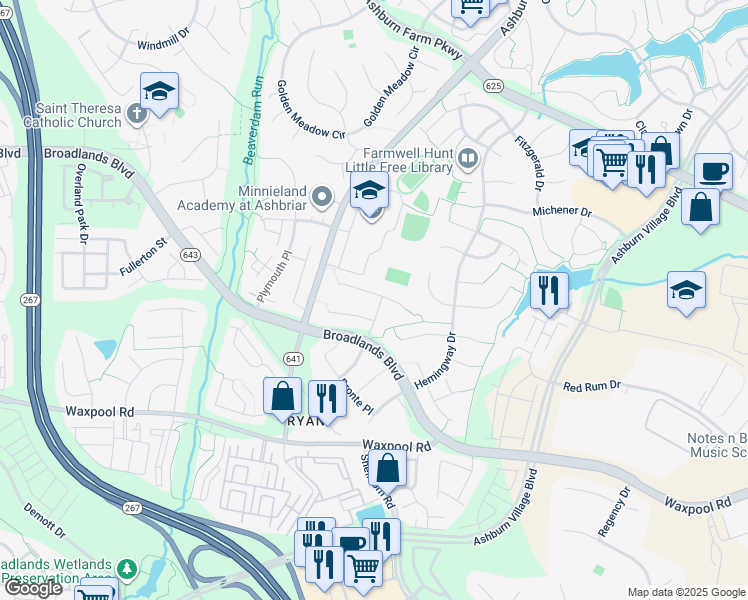 map of restaurants, bars, coffee shops, grocery stores, and more near 43633 Winthrop Court in Ashburn