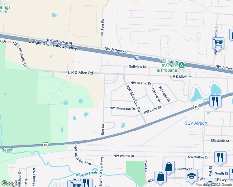map of restaurants, bars, coffee shops, grocery stores, and more near 1219 Northwest Scenic Drive in Grain Valley