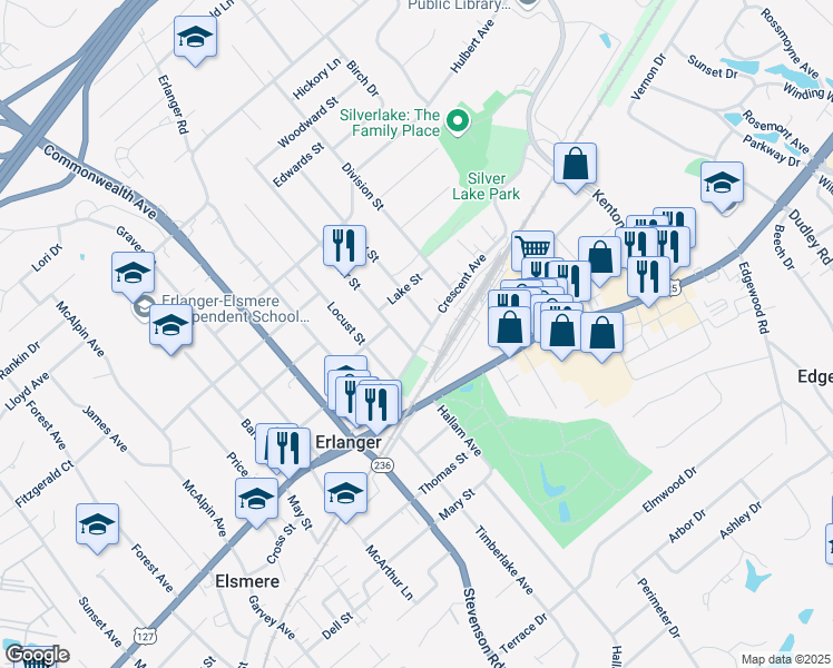 map of restaurants, bars, coffee shops, grocery stores, and more near 3302 Crescent Avenue in Erlanger