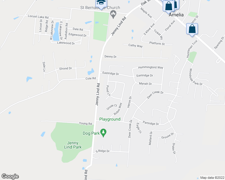 map of restaurants, bars, coffee shops, grocery stores, and more near 7 Flamingo Court in Amelia