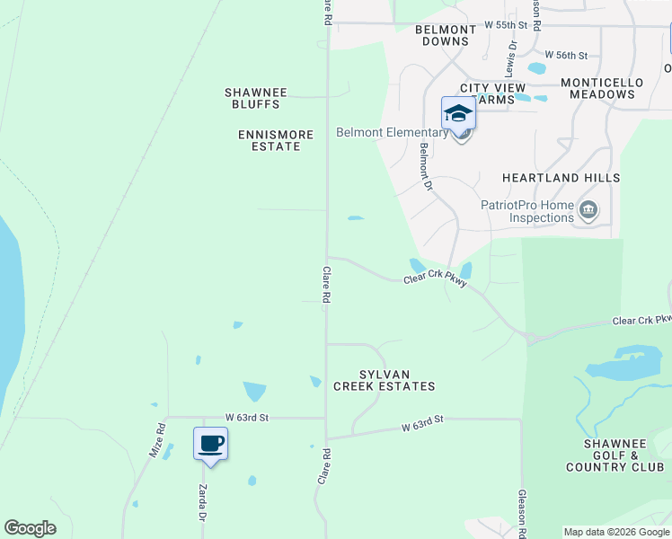 map of restaurants, bars, coffee shops, grocery stores, and more near 5987-6053 Clare Road in Shawnee