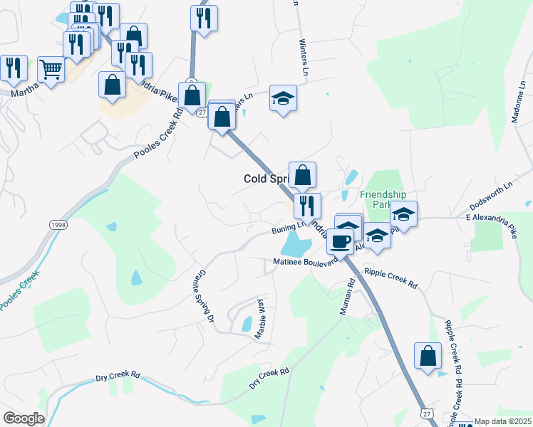map of restaurants, bars, coffee shops, grocery stores, and more near 107 Creekstone Court in Cold Spring