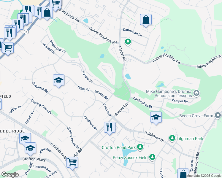 map of restaurants, bars, coffee shops, grocery stores, and more near 2508 Stow Court in Crofton