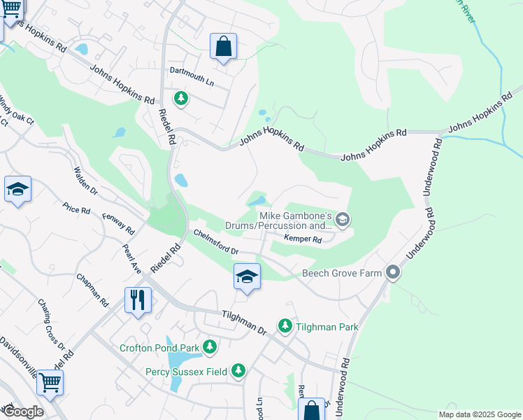 map of restaurants, bars, coffee shops, grocery stores, and more near 2508 Short Putt Court in Crofton