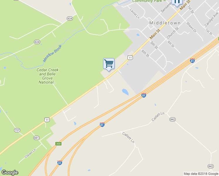 map of restaurants, bars, coffee shops, grocery stores, and more near 8183 Valley Pike in Middletown