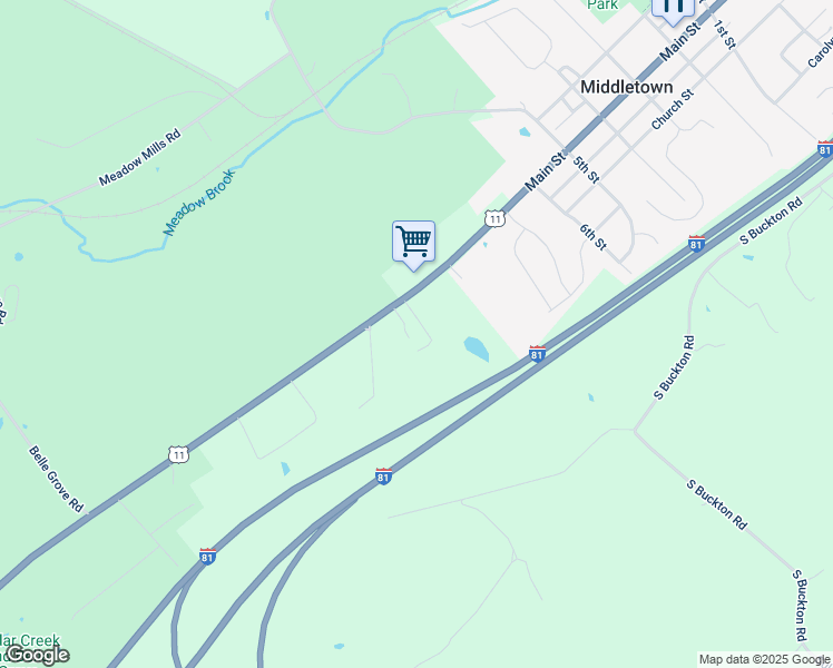 map of restaurants, bars, coffee shops, grocery stores, and more near 8183 Valley Pike in Middletown