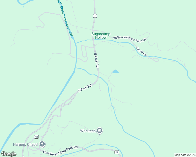 map of restaurants, bars, coffee shops, grocery stores, and more near 3299 South Fork Road in Moorefield