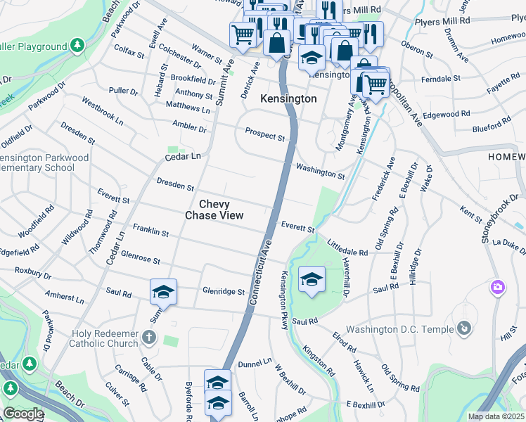 map of restaurants, bars, coffee shops, grocery stores, and more near 3904 Dresden Street in Kensington