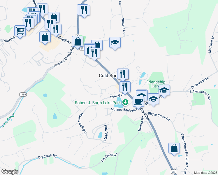 map of restaurants, bars, coffee shops, grocery stores, and more near Creekstone Court in Cold Spring
