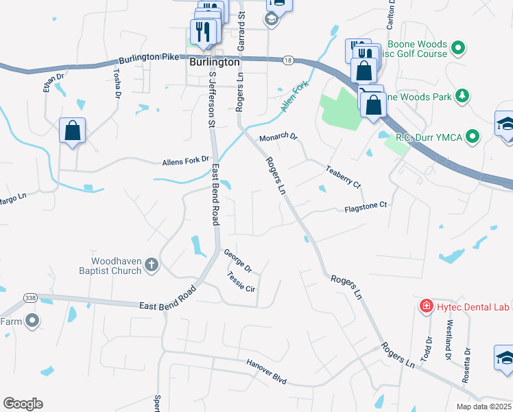 map of restaurants, bars, coffee shops, grocery stores, and more near 6290 Satin Wood Drive in Burlington